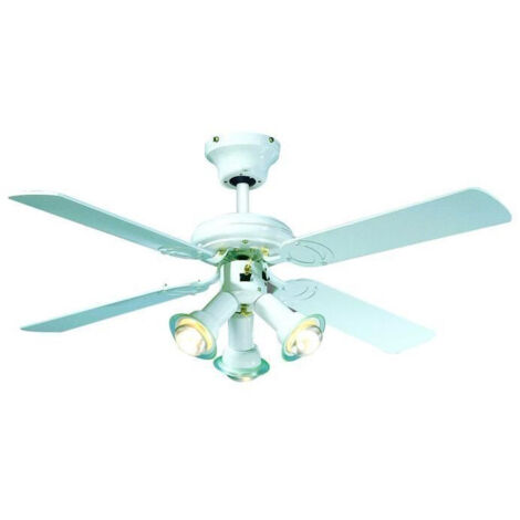 Ventilador de techo reversible Farelek Maldives 107 cm 4 palas blancas lacadas 3 focos IP40