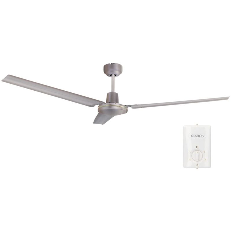 Ventilador de techo Saltok con mando Ø142 y 3 aspas en Níquel