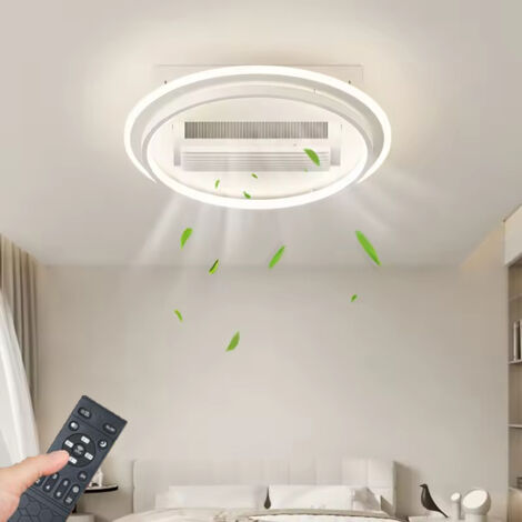 Ventilador de techo sin aspas para el hogar con luz, regulable, control remoto, 6 velocidades, adecuado para oficina y balcón (redondo).