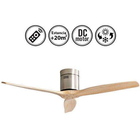Ventilador de techo sin luz silencioso DC con mando Aguilon niquel 132 cm invierno-verano
