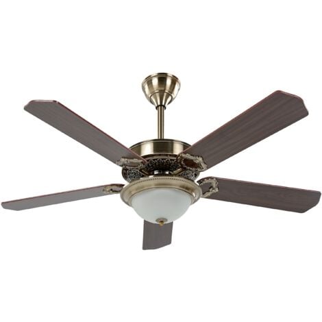 Ventilador de techo tradicional con control remoto de 5 aspas metal dorado y madera oscura Begej