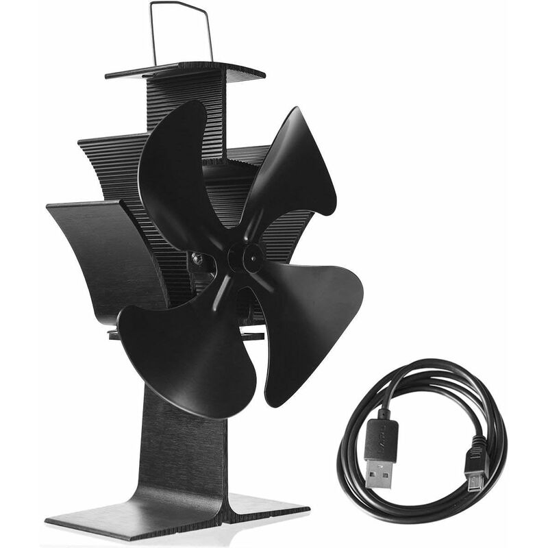 

Ventilador Estufa de 4 Palas Ventilador de Chimenea de Leña Quemador Negro
