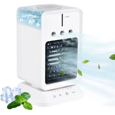 Ventilador evaporativo portátil [mini humidificador con aire acondicionado] + AC-300A + 3 velocidades, oscilación de 90°, temporizador, puerto USB, batería de 2600 mAh para el hogar, la oficina y el c