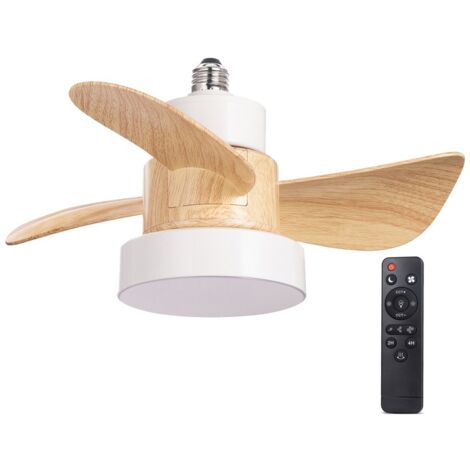 Ventilador LED rosca E27 Debu Blanco+Madera CCT Dim (15W)