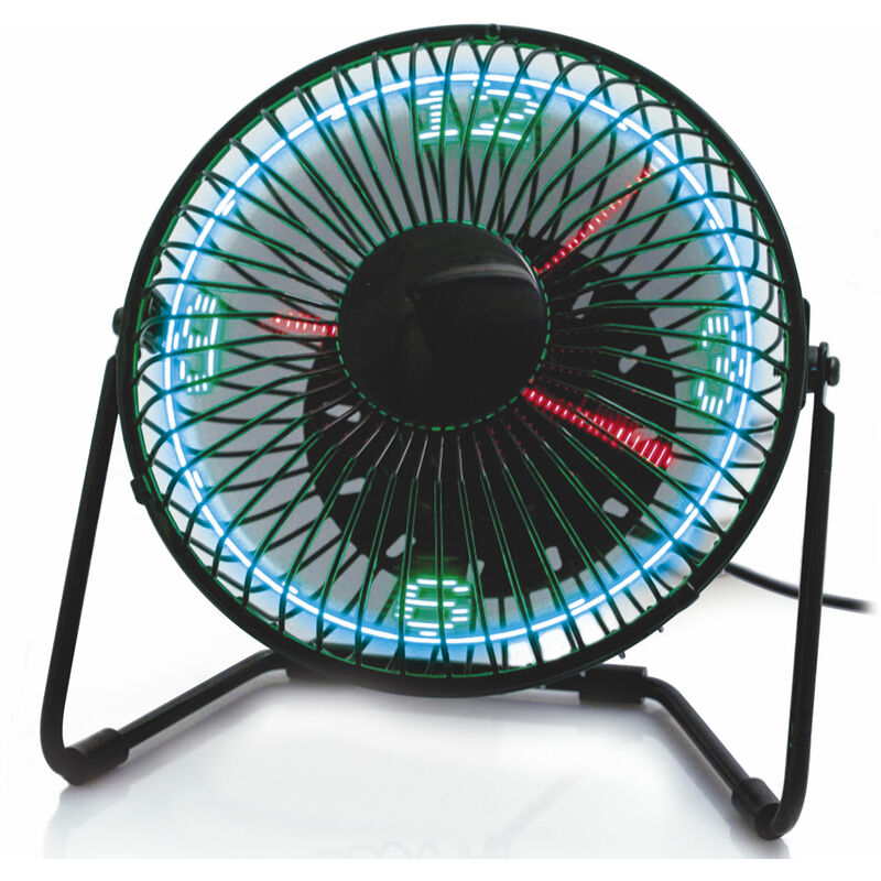 

Ventilador de sobremesa de conexión USB y 3W con indicadores LED de hora y temperatura