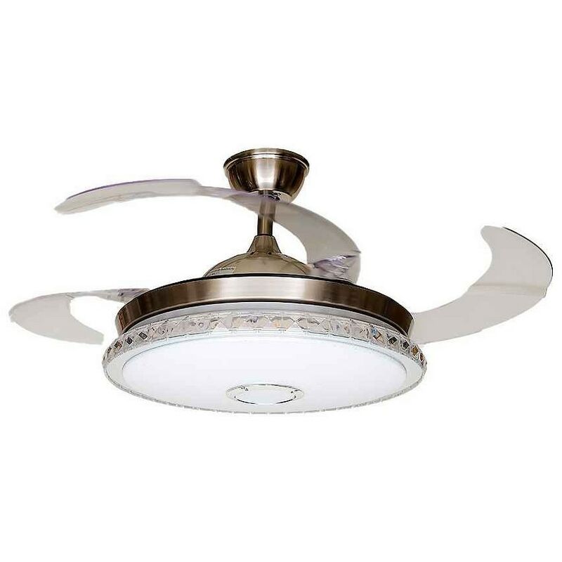 

Ventilador motor DC PAVAROTTI niquel con altavoz y conectividad bluethooth, led integrado AkunaDecor