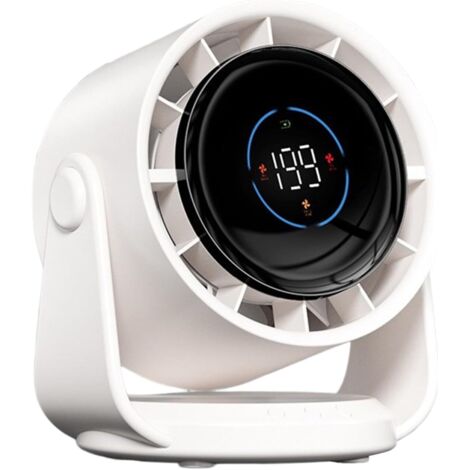 Ventilador multifuncional con pantalla digital, ideal para la oficina, viajes y uso en interiores (Blanco).