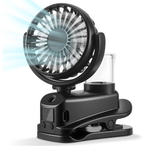 Ventilador nebulizador con clip y pantalla LED, mini ventilador portátil recargable, ventilador portátil de 4 velocidades, ventilador portátil USB, accesorio de viaje para uso en exteriores, oficina y