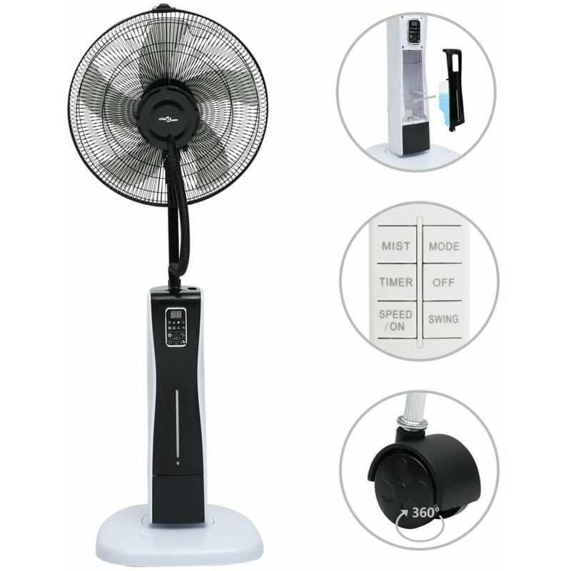 

Happyshopping - Ventilador nebulizador de pie y mando a distancia blanco negro