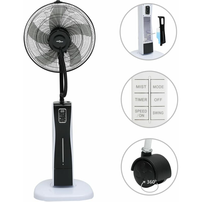 

Ventilador nebulizador de pie y mando a distancia blanco negro