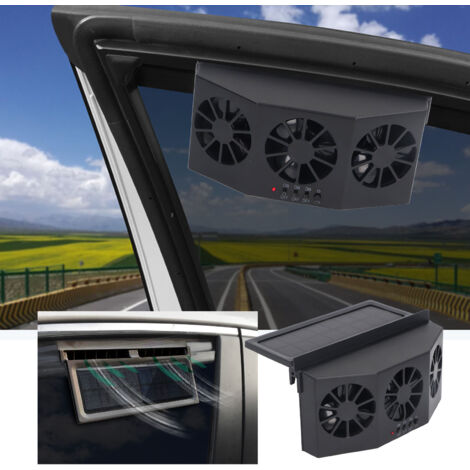 Ventilador para coche con energía solar [3 salidas de aire independientes, control individual] ABS negro – Eliminación de olores, disipación de calor, sistema de ventilación para ventanas