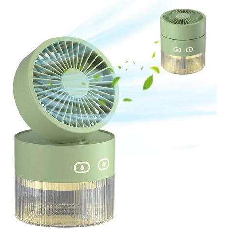 Ventilador portátil con agua rotación de 120°, ventilador portátil con nebulizador depósito de agua de 350 ml, mini ventilador portátil con luces nocturnas y 3 velocidades