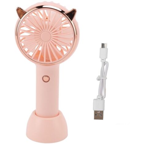 Ventilador portátil con forma de oreja de gato, 3 niveles de carga USB, mini portátil para actividades al aire libre, viajes, rosa