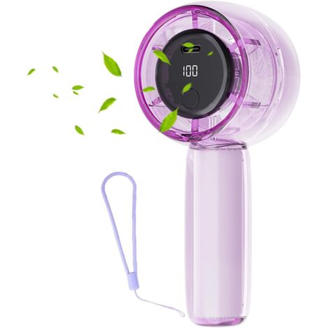 Ventilador portátil de mano con luces LED, velocidad ajustable (1 a 100), pequeño ventilador con pantalla visual, recargable a batería, para festivales de música y viajes.