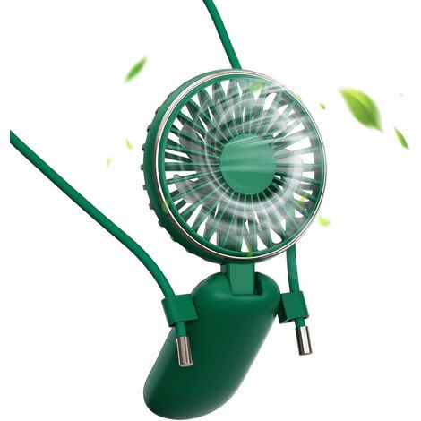 Ventilador portátil manos libres, mini ventilador de escritorio Ventilador de mano con ventilador pequeño recargable USB para exteriores/pesca/oficina - verde