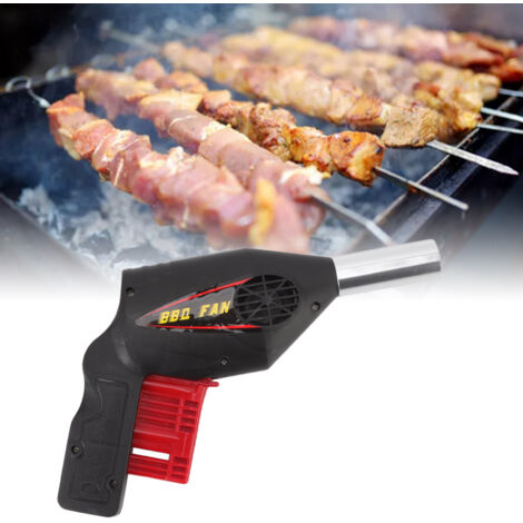 Ventilador portátil para barbacoas, camping, picnics y barbacoas. Resistente al calor, de plástico. Dimensiones: 18,5 x 16,7 x 5 cm. Peso: 148 g. Color: negro.