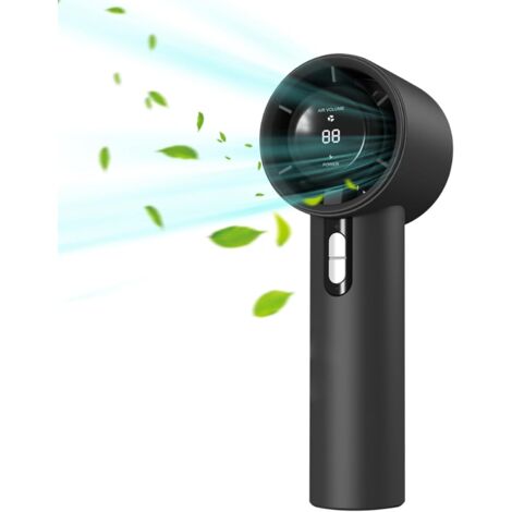 Ventilador portátil pequeño recargable, enfriador personal con pantalla digital, soplador de alta velocidad de 100 W, negro.
