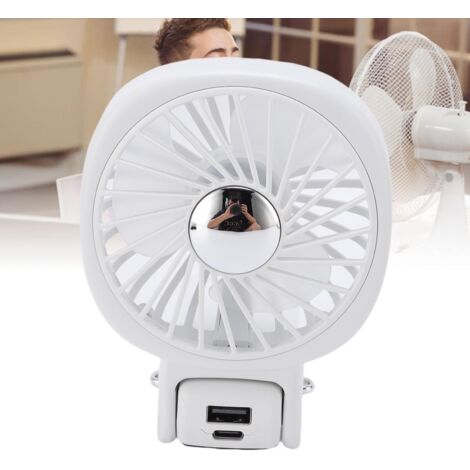 Ventilador portátil personal [Modelo FF2400] + [Blanco - ABS - 2400 mAh] Ventilador de viaje multifuncional con batería integrada, soporte y correa para el cuello, funcionamiento silencioso y función 