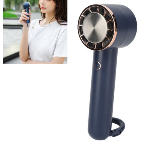 Ventilador portátil recargable por USB con soporte de montaje y puerto de carga tipo C, 3 velocidades, ABS y silicona, azul (5x6x16cm, 186g)