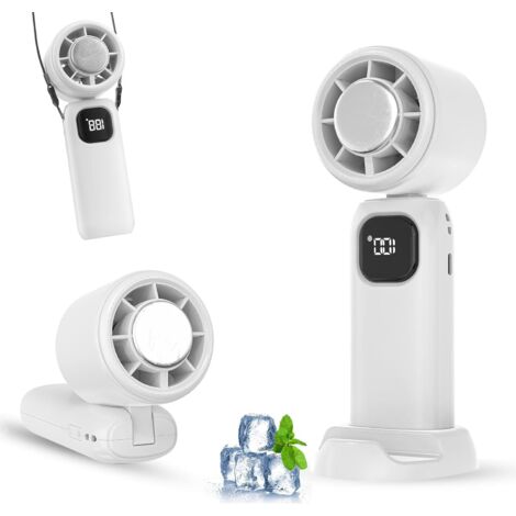 Ventilador portátil recargable por USB, mini ventilador, ventilador pequeño, ventilador de bolsillo, mini ventilador portátil, 5 velocidades de viento, refrescante efecto nieve, plegable + soporte par
