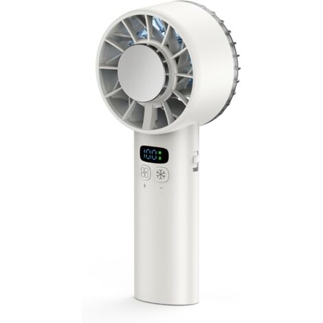 Ventilador portátil recargable, potente mini ventilador turbo con compresión fría, 100 velocidades, batería recargable de 5200 mAh, esencial para viajes, acampadas y uso al aire libre (blanco).