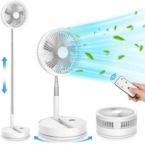 Ventilador portátil silencioso de pedestal KZQ, blanco de 9 pulgadas con control remoto, 4 velocidades, oscilante para mesa de centro/de pie, 7200 mAh, recargable por USB