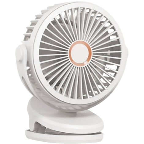 Ventilador portátil USB con clip, recargable, 10000 mAh, mini, silencioso, para oficina y coche – 4 velocidades, carcasa de ABS blanco, para residencia de estudiantes y oficina.