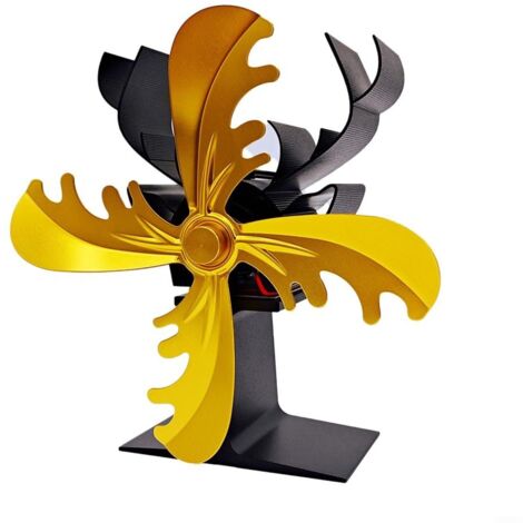 Ventilador silencioso, autónomo y accionado por calor para chimeneas de leña (color dorado)