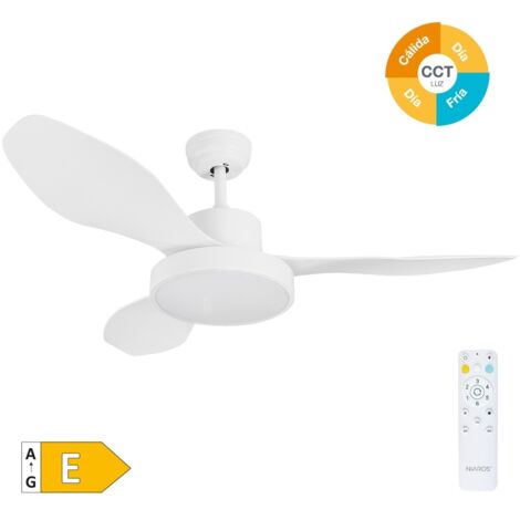 Ventilador techo Biula con luz CCT regulable y mando Ø122 3 aspas DC Blanco