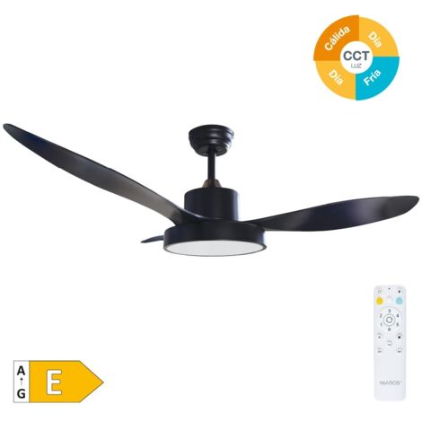 Ventilador techo Biula con luz CCT regulable y mando Ø122 3 aspas DC Negro