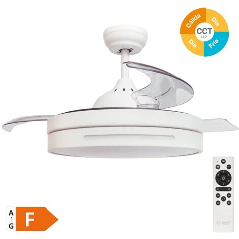 Ventilador techo Buccheri con luz CCT regulable y mando Ø107 3 aspas retráctiles DC Blanco