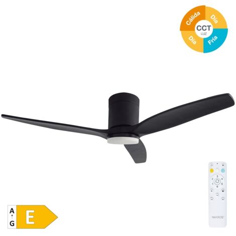 Ventilador techo Kasama con luz CCT regulable y mando Ø132 3 aspas DC Negro