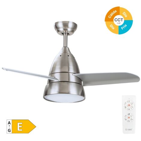 Ventilador techo Kidau con luz CCT regulable y mando Ø91 3 aspas Níquel