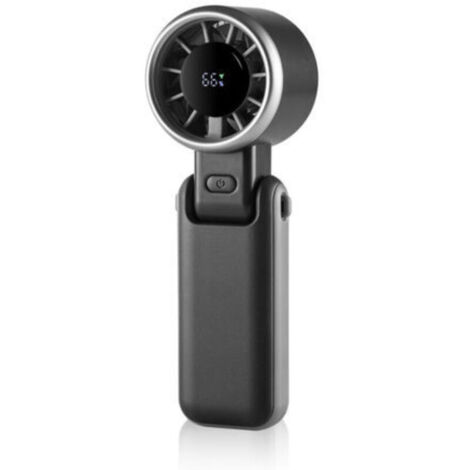 Ventilador turbo portátil recargable de color negro con 5 velocidades y pantalla LED: ideal para la oficina, viajes y uso en exteriores.