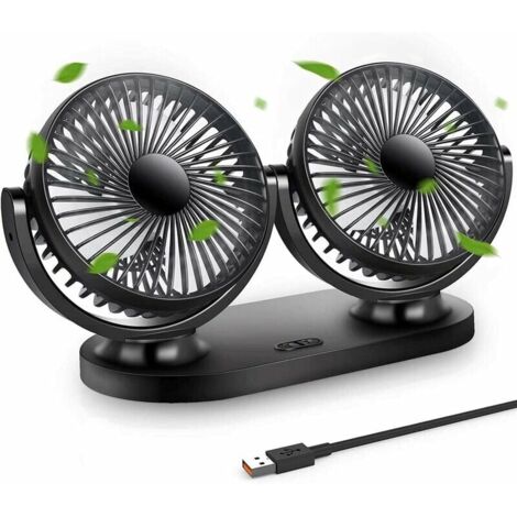 Ventilador USB Mini Ventilador de doble cabezal 360° Giratorio 3 velocidades Ventilador portátil para automóvil/mesa/camping/pesca, etc.