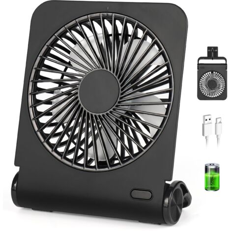 Ventilador USB portátil de 2500 mAh, mini ventilador recargable con 4 velocidades, ultra silencioso ( 30 dB) - 260 g, giratorio 220°, para uso en interiores y exteriores.