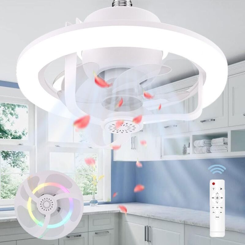 Aiperq Mehrfarbig Ventiladores De Techo Con Luz, Bombilla Para Ventilador De Techo E27, Lámpara Para Ventilador E27, Ventilador De Techo Con Luz Y Control Remoto, Ventilador De Techo Silencioso Con Lámpara Led De 50 W