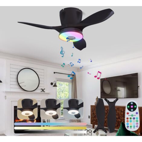 Ventiladores de techo de 54 cm con lámpara RGB, regulables, con mando a distancia, silenciosos, con casquillo E27, color negro
