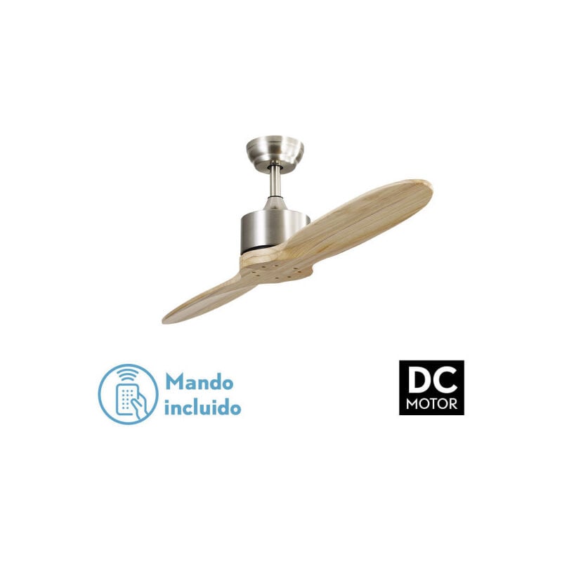 Fabrilamp - todolampara - Ventilateur de moteur plafond dc modèle leste Nickel, 2 pales Hêtre, 5 vitesses, télécommande, minuterie, silencieux et