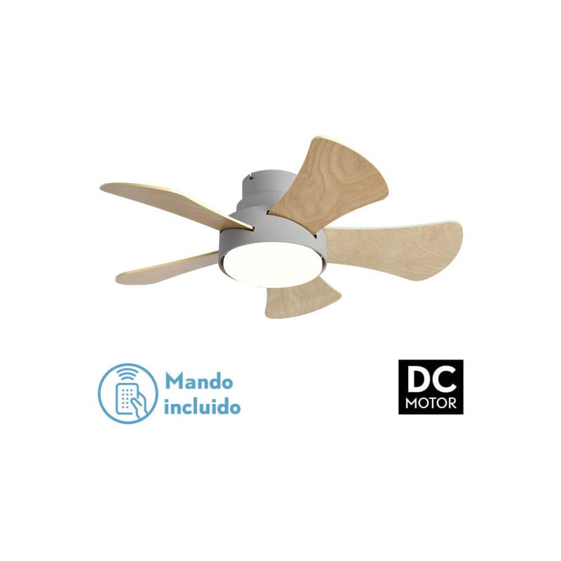 Fabrilamp - Ventilateur 25w Dc Gris grégaire 5 pales Rev. blanc/hêtre 6 Vel.3000-4000-6000k 82D Télécommande, mémoire et minuterie