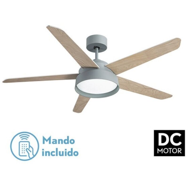 Fabrilamp - Ventilateur 25w Dc Vert Lebeche 5 pales Rev. blanc/hêtre 6 vitesses 3000-4000-6000k 132d Télécommande, mémoire et minuterie