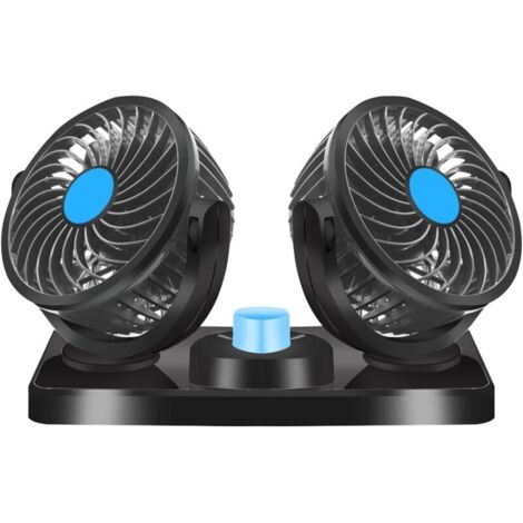 Ventilateur à double tête 12v, ventilateur de refroidissement électrique à double tête, rotation à 360 ° 2 vitesses s'adapte à toutes les voitures familiales ou avec prise allume-cigare 12VDC
