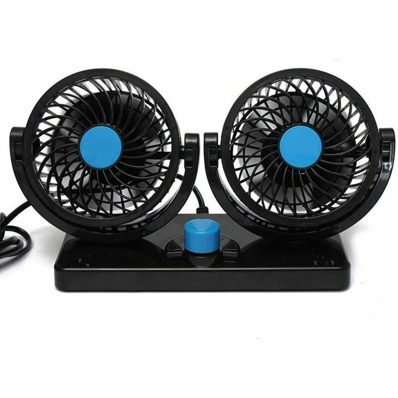 Ventilateur à double tête - Rotation à 360° - Réglable - Pour la voiture - Silencieux - 2 vitesses - 12 v - Pour tableau de bord - électrique - Pour