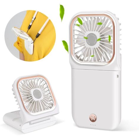 Ventilateur à main, ventilateur de bureau portable, ventilateur de cou rechargeable USB pliable (blanc)