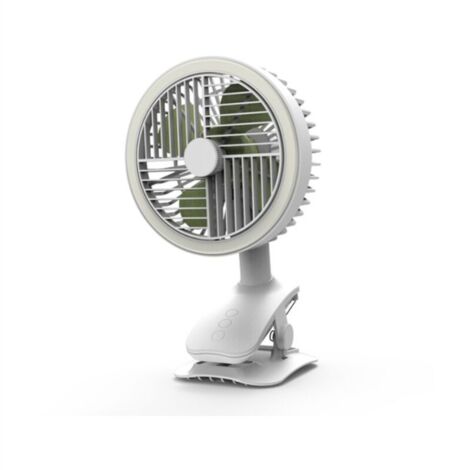 Ventilateur à pince USB avec ventilateur à tête secouante légère chargeant le mini ventilateur de la poussette de dortoir de bureau (glace et neige blanche)