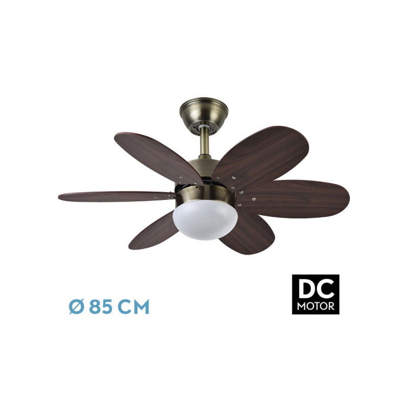 Fabrilamp - Ventilateur dc alves 2xe27 leather 6 blades rev. cherry/walnut 41x85d w/remote & timer