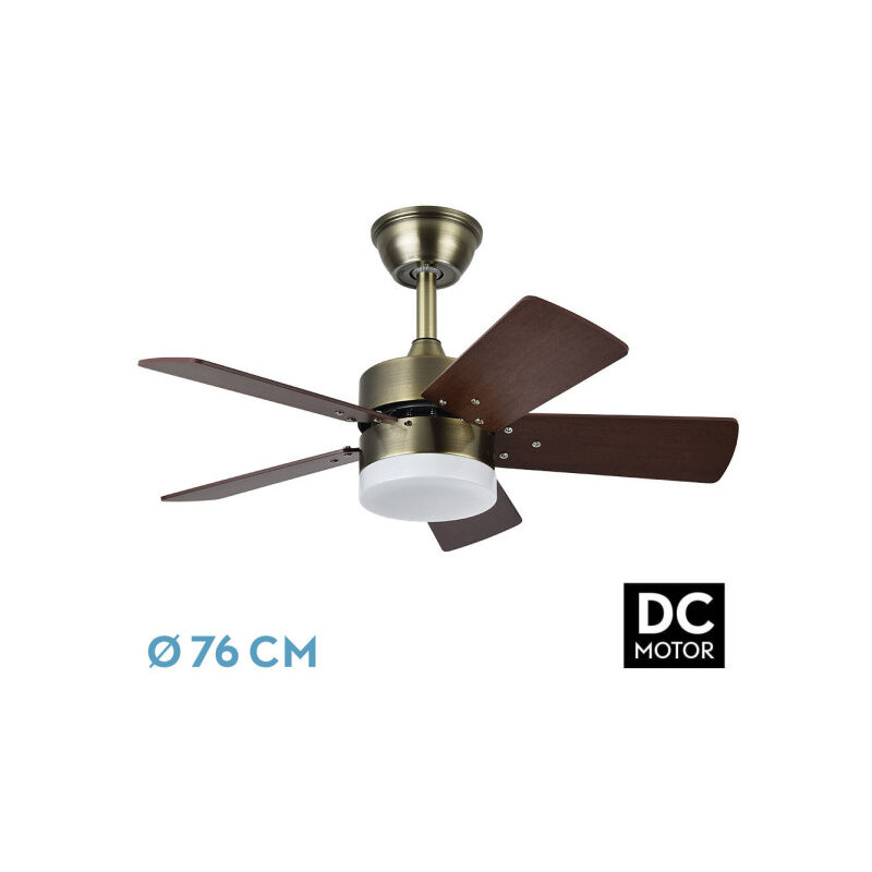Ventilateur dc marta 36w cuir 5 pales rev. cerisier/noyer 41x76d 3060lm avec télécommande, mémoire et temp. 3000k,4000k,6000k