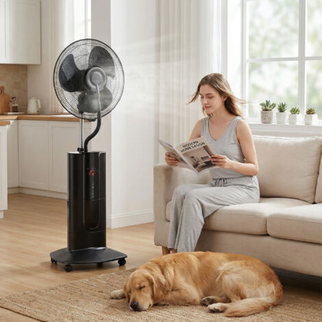 Ventilateur brumisateur 100 W à ionisation négative, ventilateur sur pied 130 cm, 3 vitesses, 3 modes, minuterie, noir