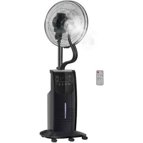 Ventilateur brumisateur avec télécommande 5m, timer 12h, oscillation 70°, 3 vitesses, noir