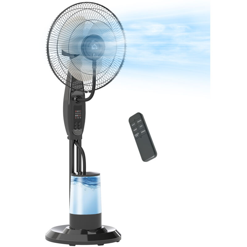 Homcom - Ventilateur brumisateur oscillant inclinable 75W sur pied H.120 cm réservoir 3,2L avec télécommande noir